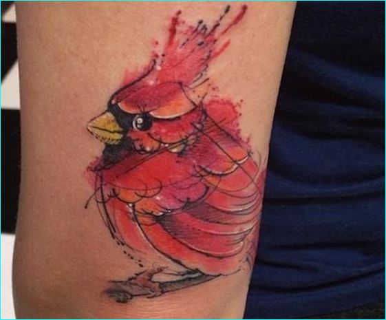 Watercolor Cardinal Tattoo On Arm