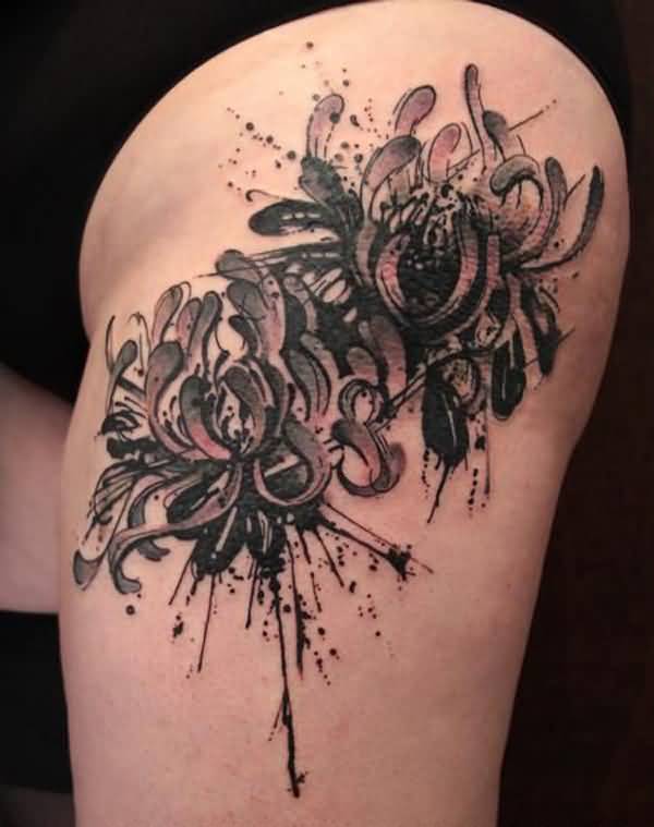 Watercolor Chrysanthemum Tattoo On Shoulder