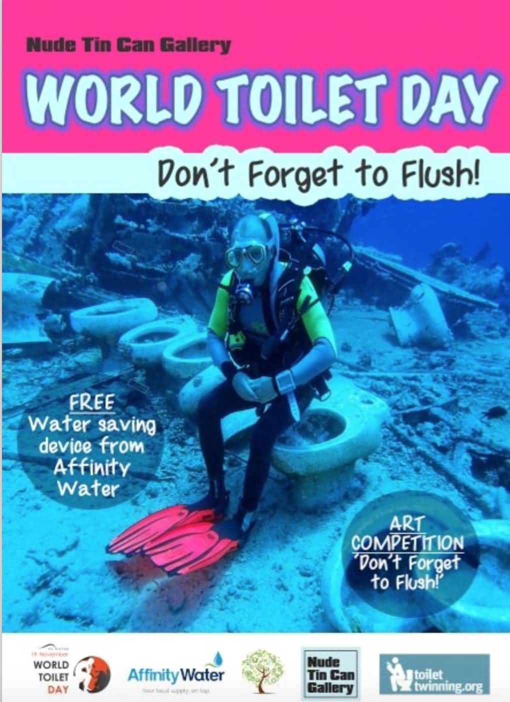 World Toilet Day Don't Forget To Flush Diver Under Water Sitting On Toilet Image