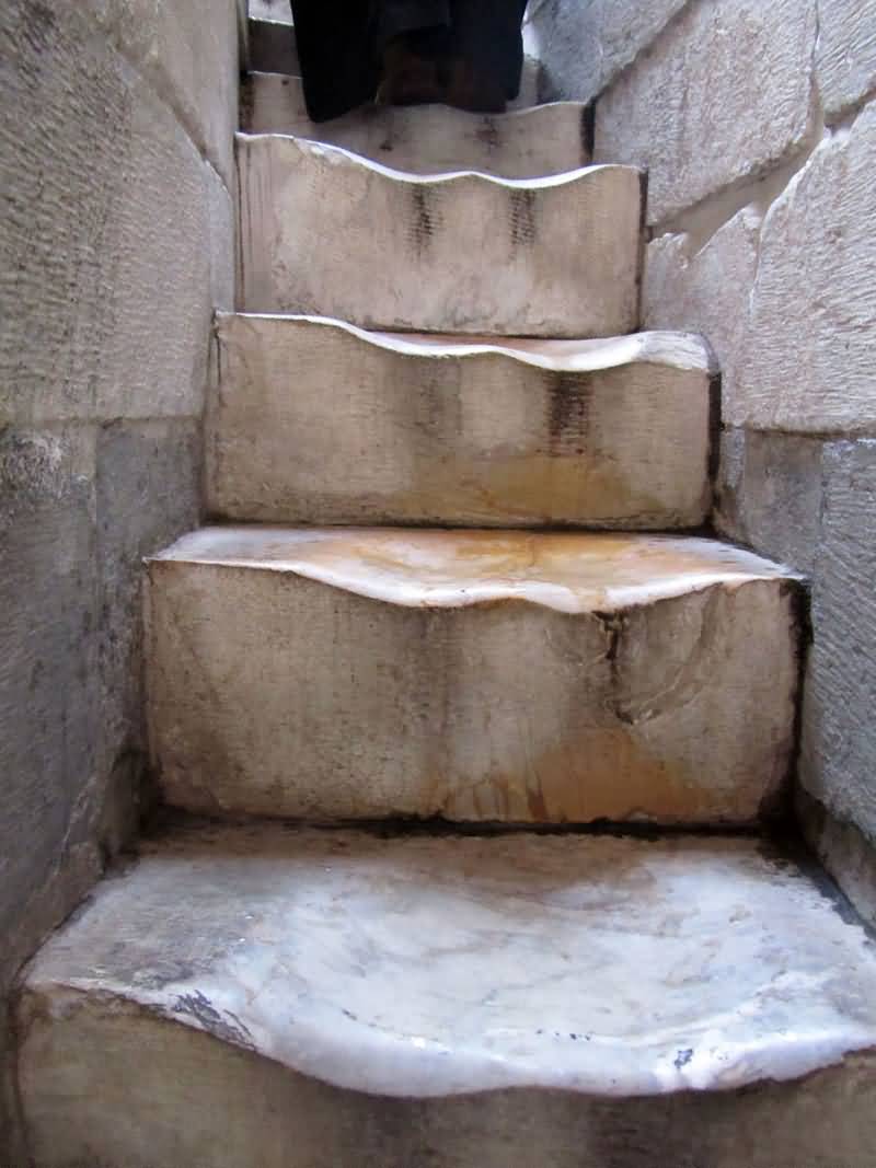 Worn Marble Steps Inside The Leaning Tower Of Pisa, Italy