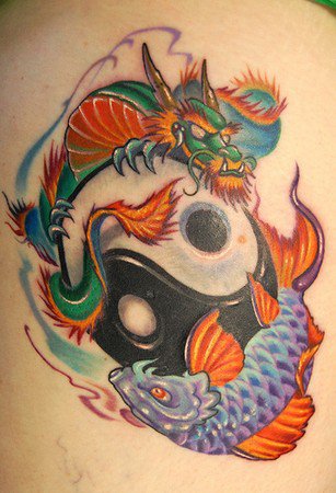 Yin Yang Dragon And Dragon Fish Tattoo Image
