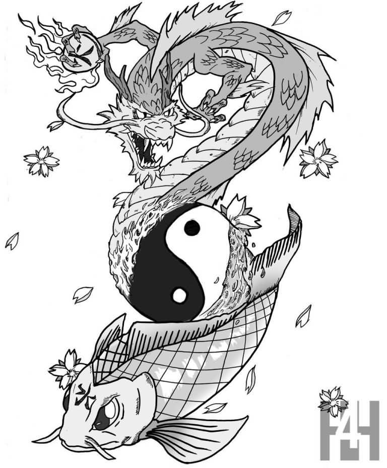 Yin Yang Dragon Fish Tattoo Design Idea
