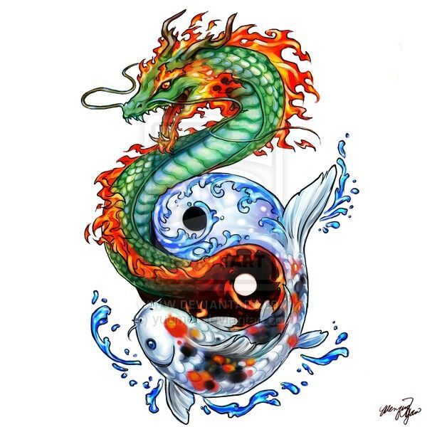 Yin Yang Dragon Fish Tattoo Design