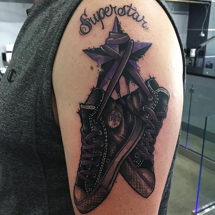 Amazing Chuck Taylor Shoes Tattoo by Chad Lambert