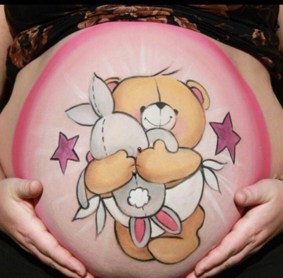 Amazing Stars And Teddy Bear Pregnancy Belly Tattoo