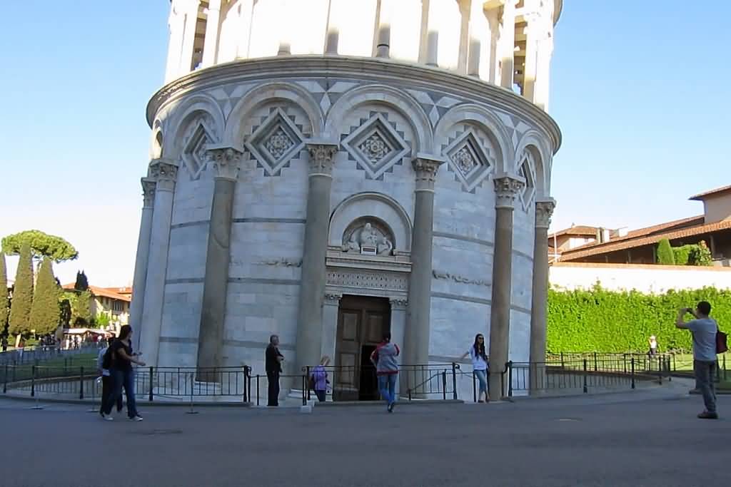 Base And Entrance Of The Leaning Tower Of Pisa