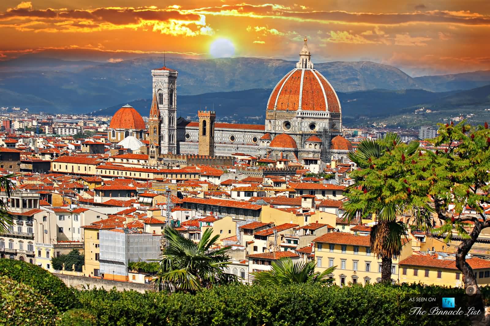 Basilica Of Saint Mary Of The Flower Florence Cathedral View During Sunset