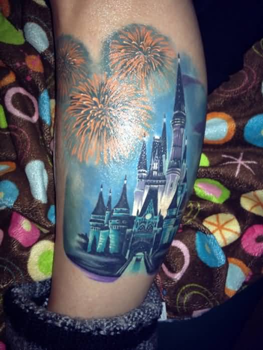 Beautiful Disney Castle Tattoo On Leg