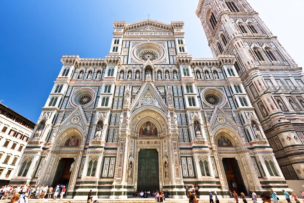 Beautiful Front View Of The Florence Cathedral In Florence, Italy