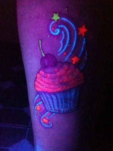 Black Light Cupcake Tattoo by Inkedromeo18