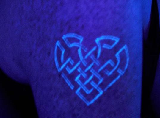 Celtic Heart Black Light Tattoo On Shoulder
