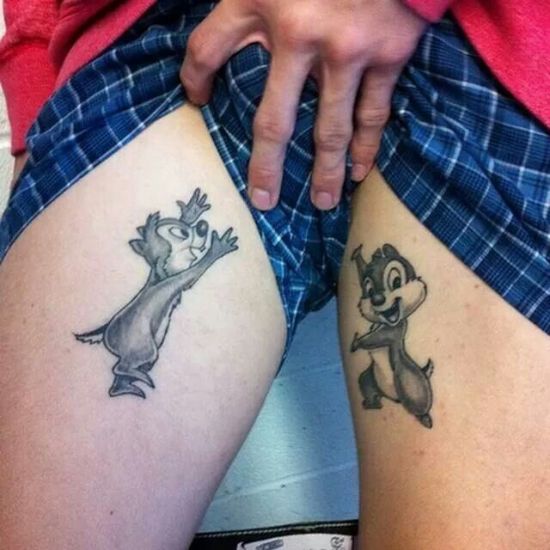 Chip and Dale Chipmunks Disney Tattoos On Both Thigh