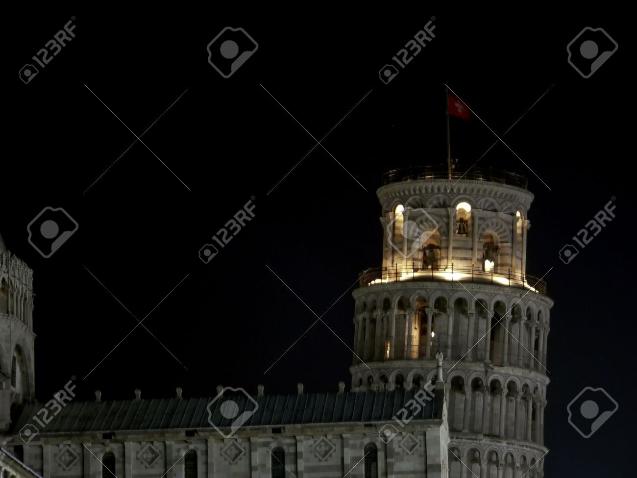 Closeup Of The Leaning Tower Of Pisa At Night