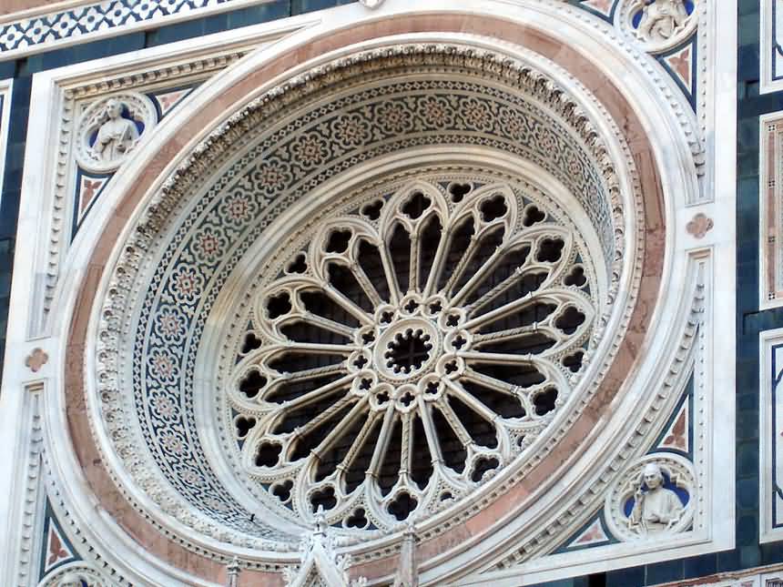 Closeup Of The Rose Window Of Florence Cathedral In Florence, Italy