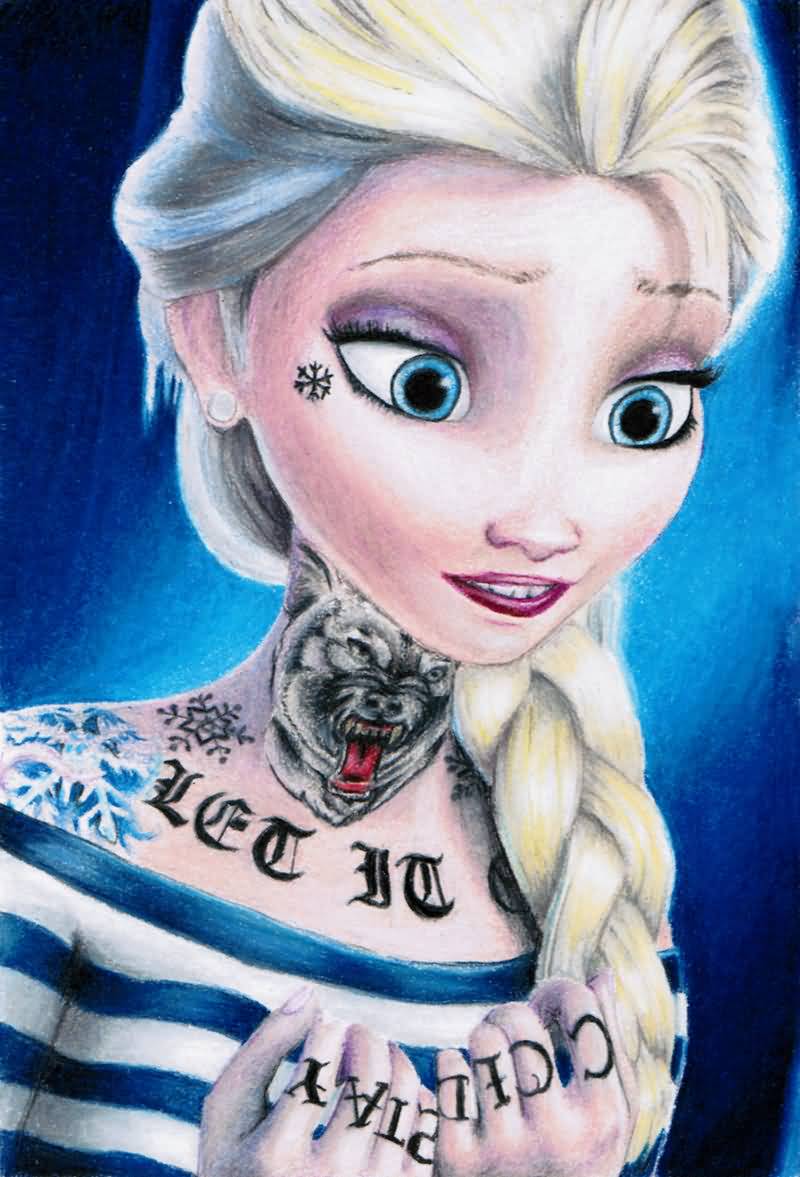 Color Elsa Tattoo Design by Surly n Burly