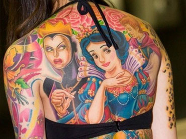 Colored Disney Tattoos On Upper Back
