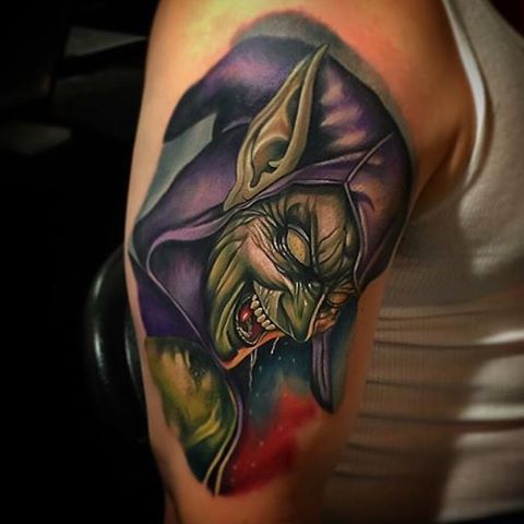 Colored Goblin Tattoo On Right Half Sleeve