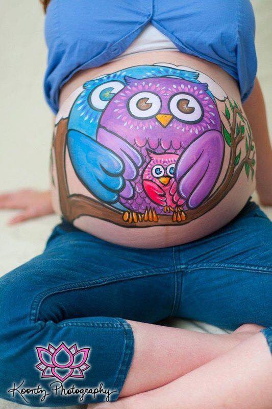 Colored Owl Tattoos On Belly For Girls