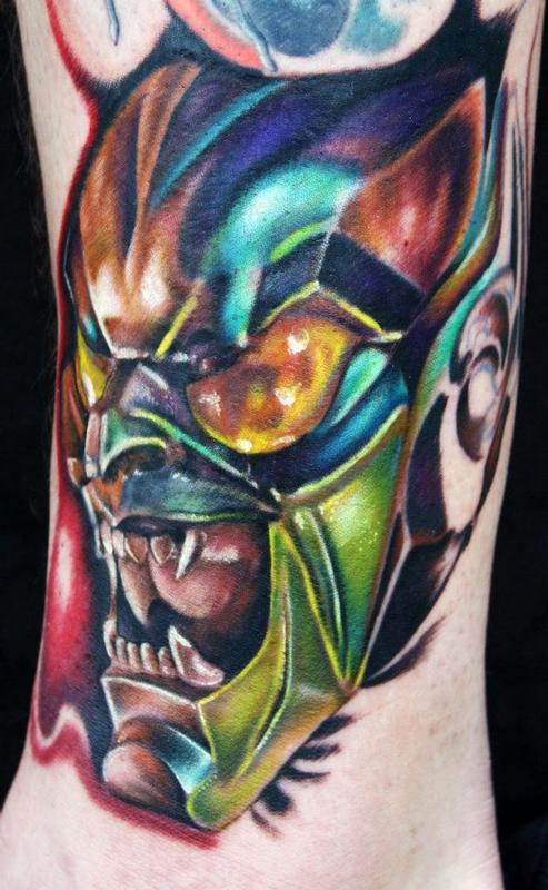 Colorful Goblin Tattoo On Leg