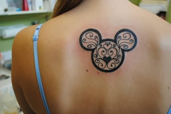 Disney Minnie Head Tattoo on Upper Back