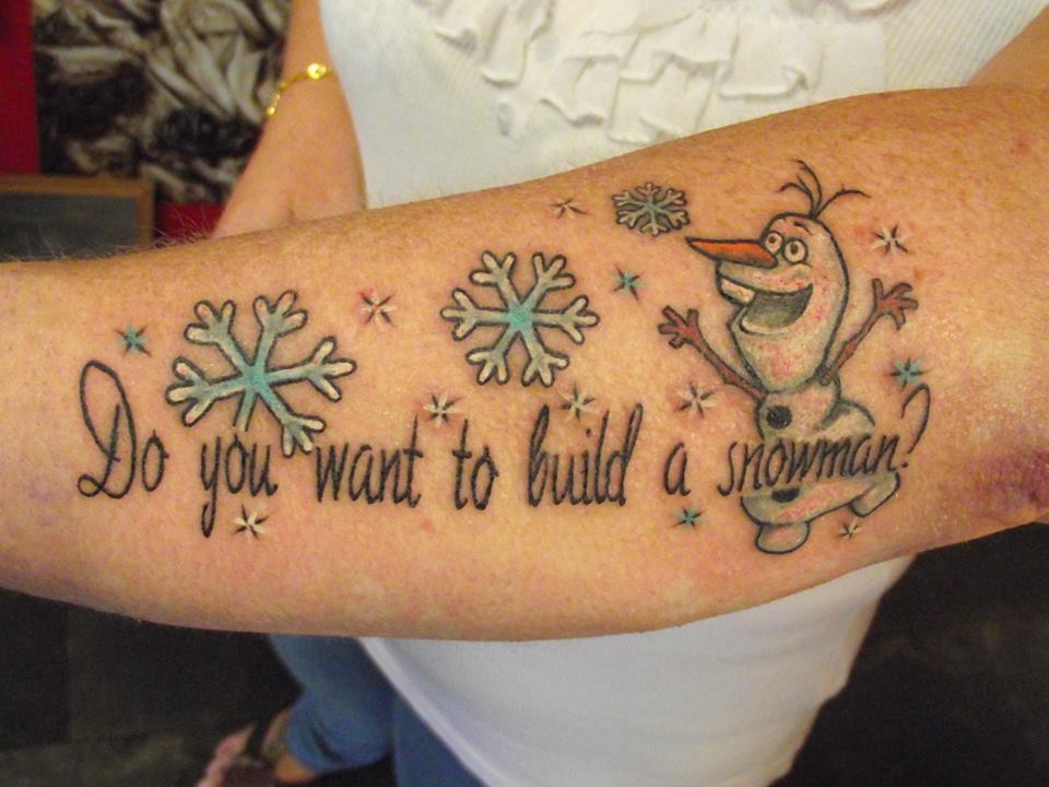 Do You want To Build A Snowman - Frozen Olaf Tattoo On Left Arm
