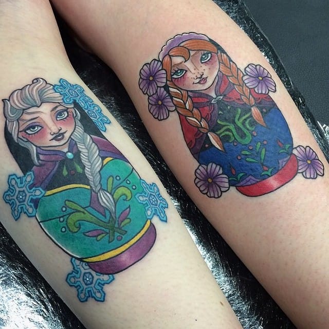 Elsa And Anna Tattoo by Vicky Morgan