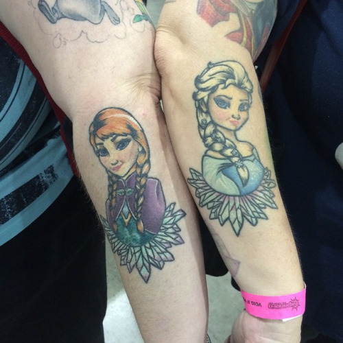 Elsa And Anna Tattoos On Both Sleeve