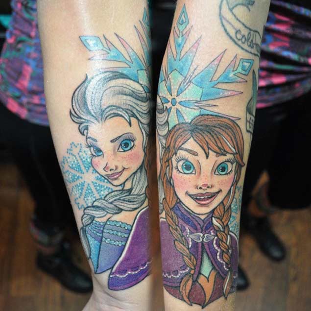 Elsa Frozen Tattoo On Both Sleeve