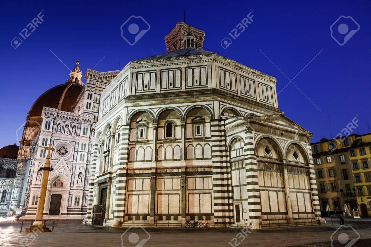 Exterior View Of The Florence Cathedral At Night