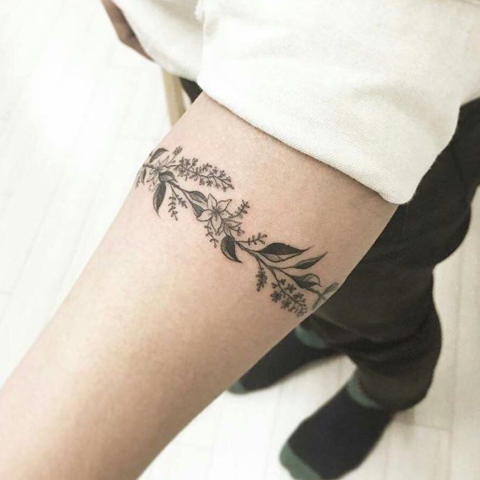 Floral Armband Tattoo On Left Arm