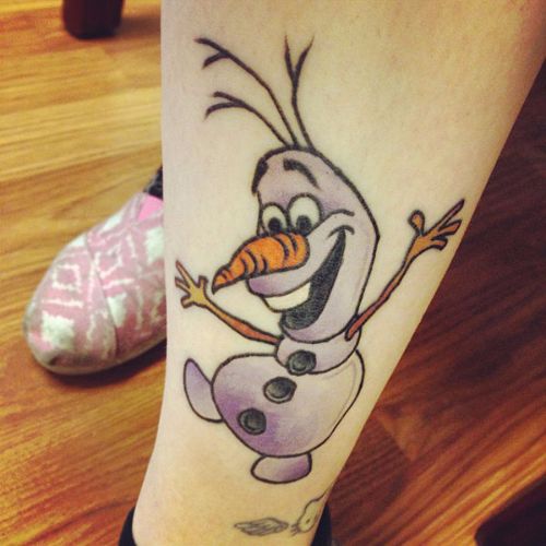 Frozen Olaf Tattoo On Leg For Girls
