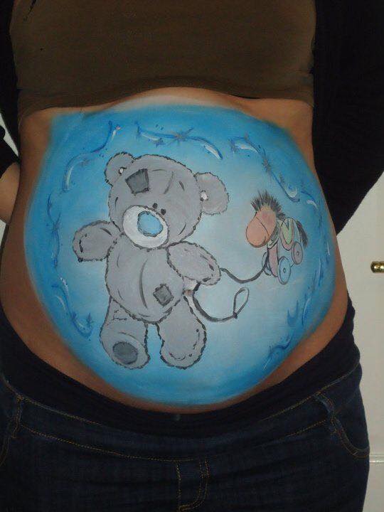 Grey Teddy Bear Flying Pregnancy Tattoo