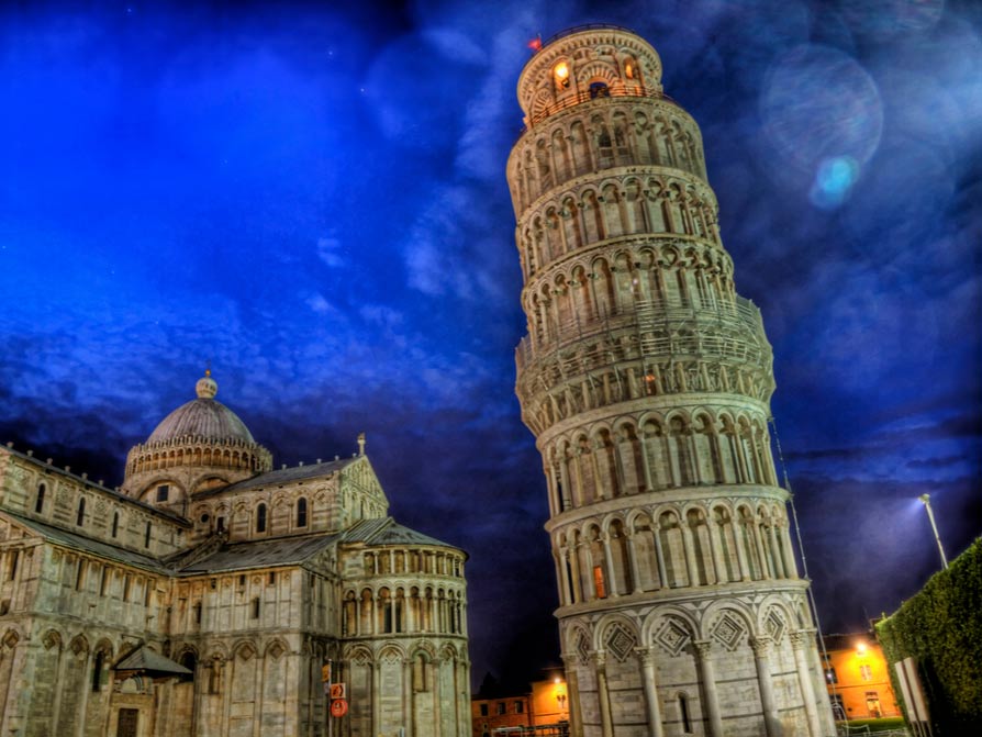 Leaning Tower Of Pisa And St. Mary Cathedral At Night