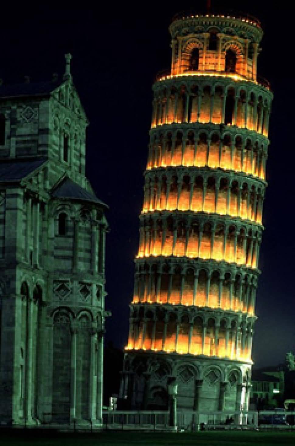 Leaning Tower Of Pisa Illuminated At Night