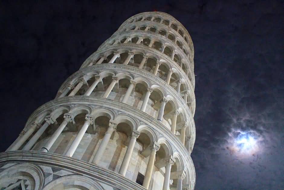 Leaning Tower Of Pisa View From Below At Night