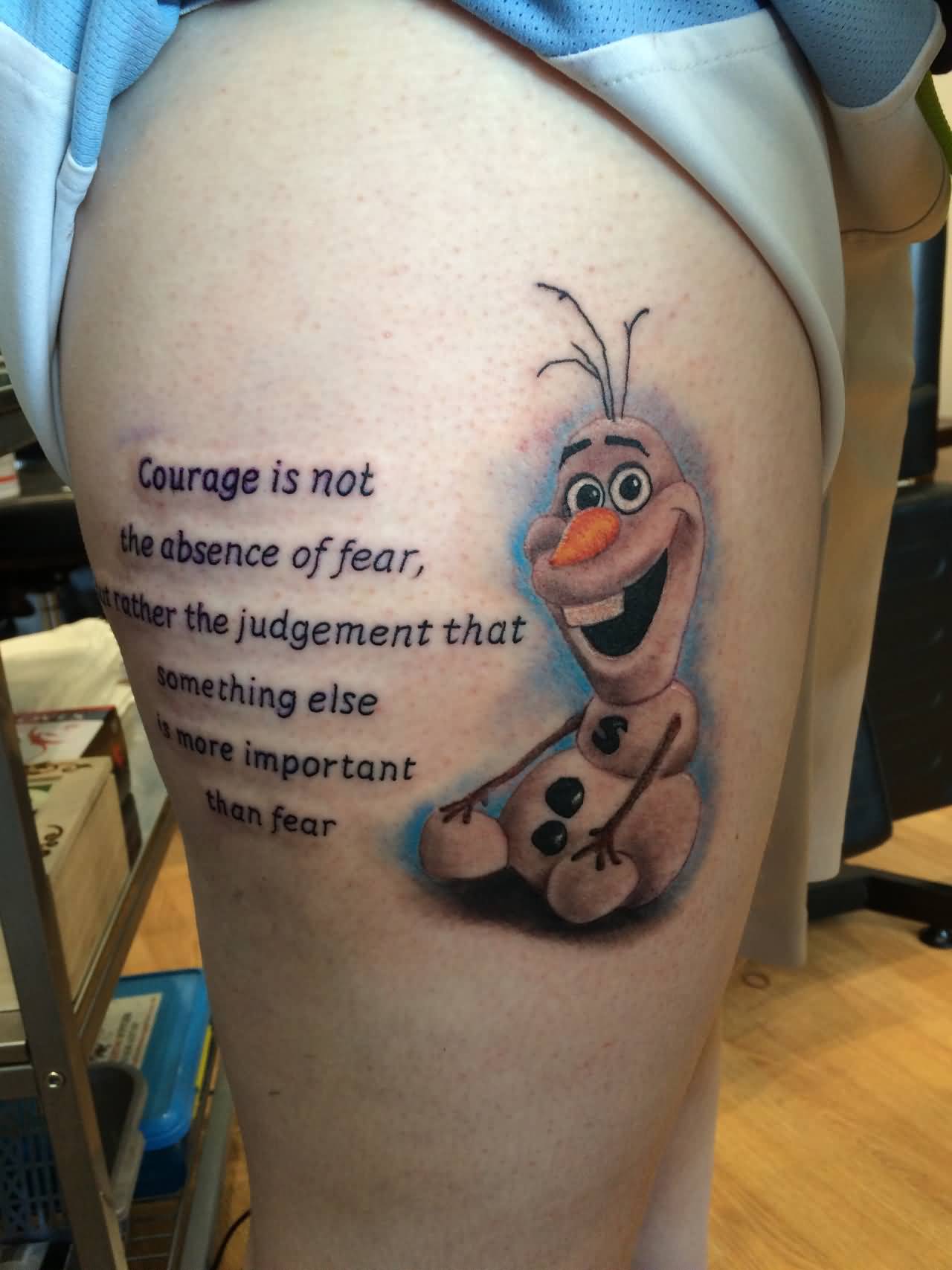 Olaf Tattoo On Side Leg