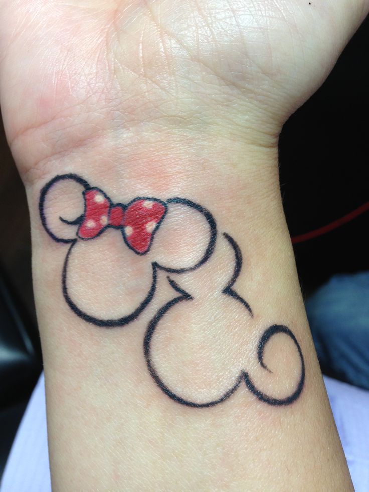 Outline Mickey And Minnie Tattoos on Wrist