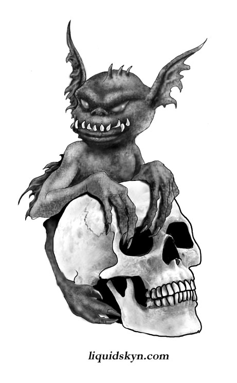 Skull and Dark Goblin Tattoo Design