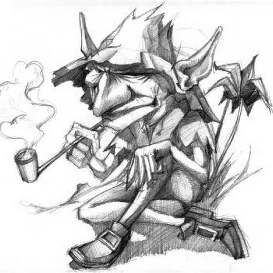 Smoking Goblin Tattoo Design