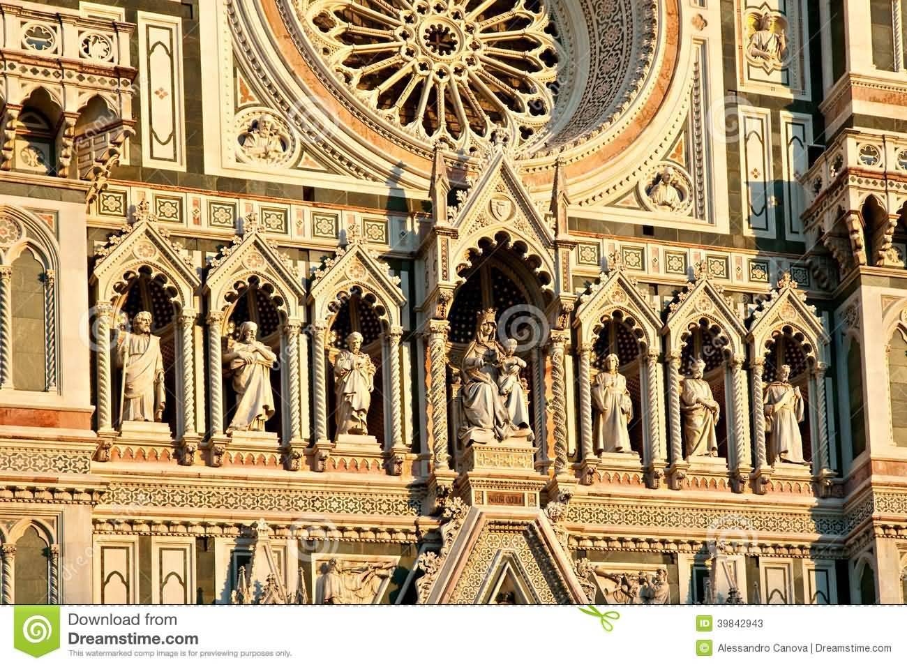 Statues On The Front Of The Florence Cathedral
