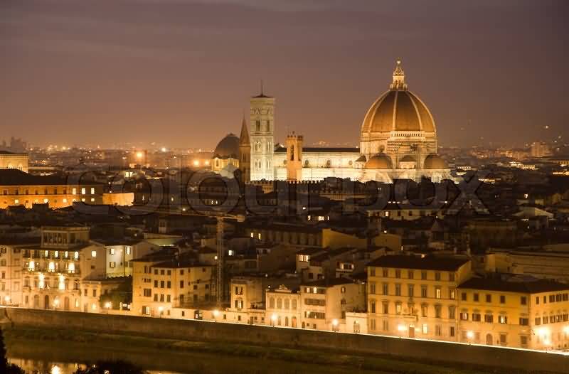 The Florence Cathedral Illuminated At Night