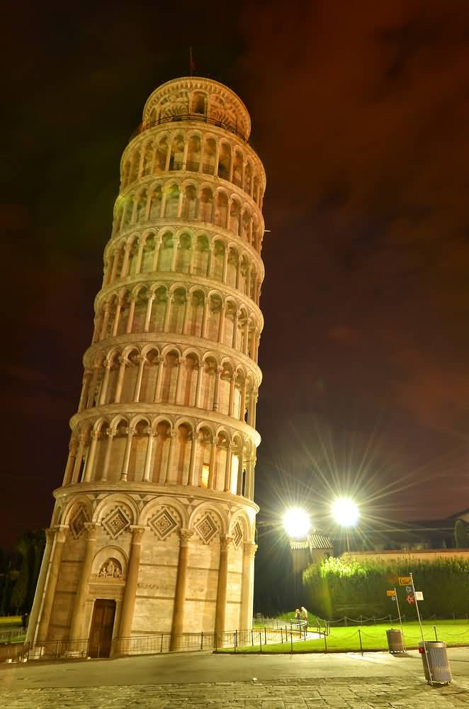 The Leaning Tower Of Pisa Illuminated During Night