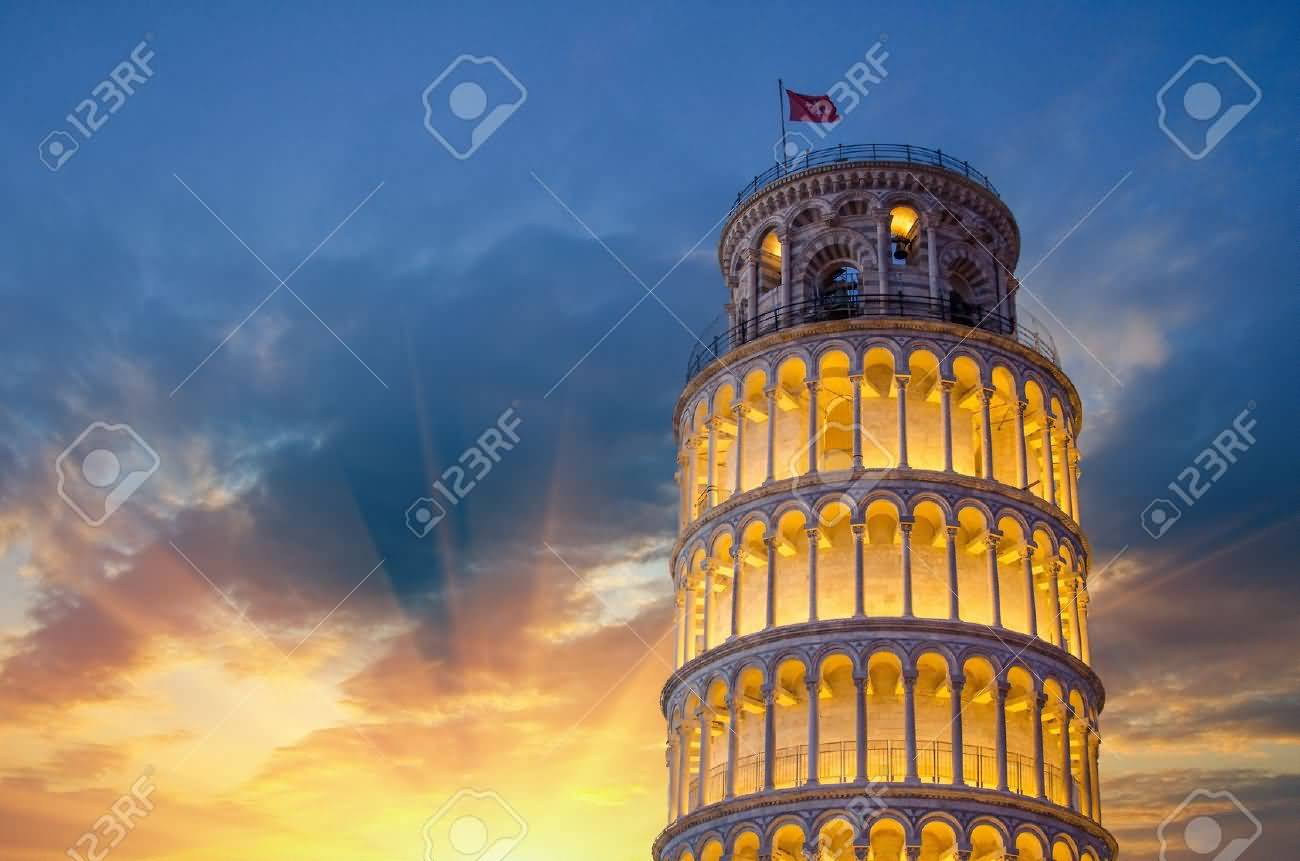 The Leaning Tower Of Pisa Illuminated With Night Lights