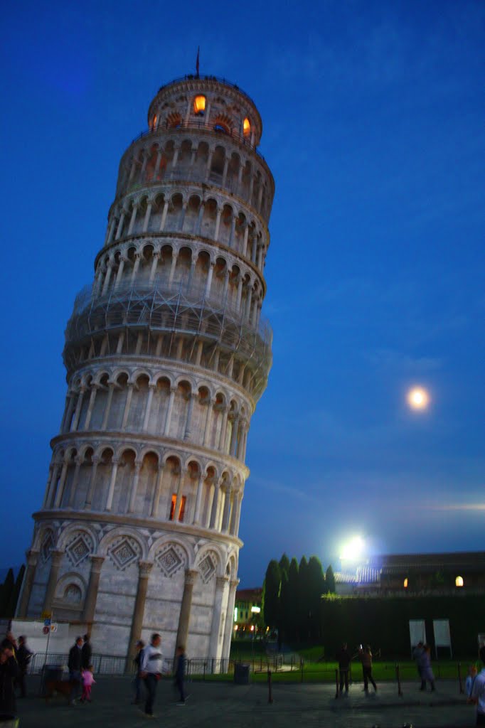 The Leaning Tower Of Pisa In Italy By Night