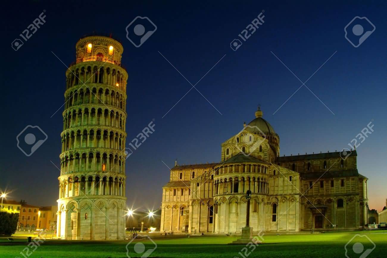 The Saint Mary Cathedral And Leaning Tower Of Pisa Illuminated During Night