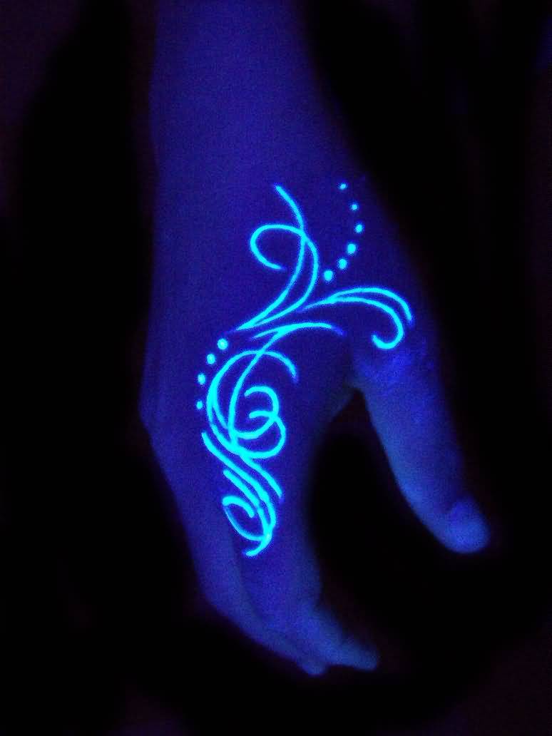 Tribal Black Light Tattoo On Right Hand by Hatefulss