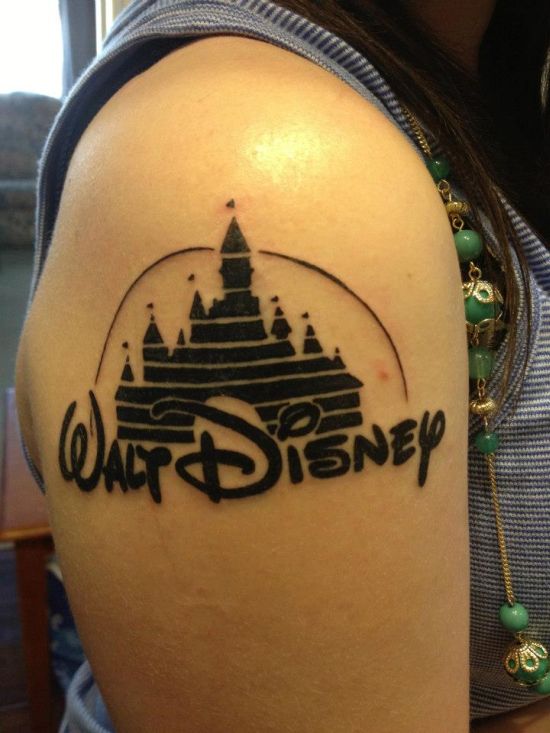 Walt Disney Castle Tattoo On Right Shoulder