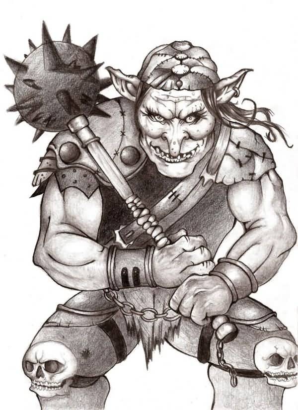 Warrior Goblin Tattoo Design
