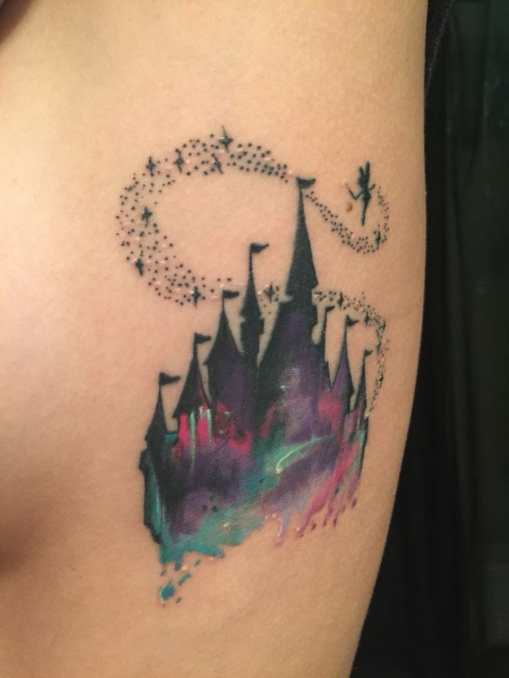 Watercolor Disney Castle Tattoo On Side Rib