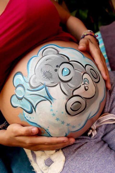 Watercolor Teddy Bear Pregnancy Tattoo For Girls
